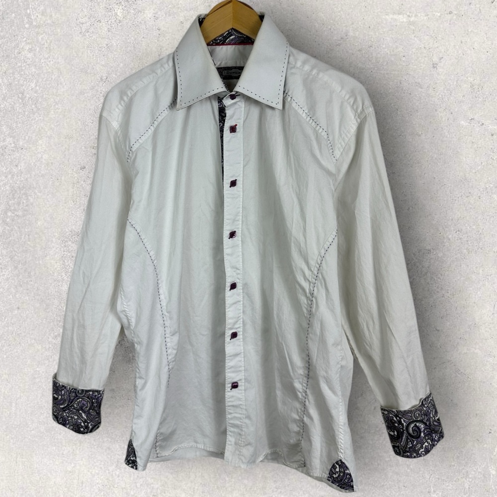 7 Downie Street White Button Down Long Sleeve Dress‎ Shirt Mens Size 5 or Large